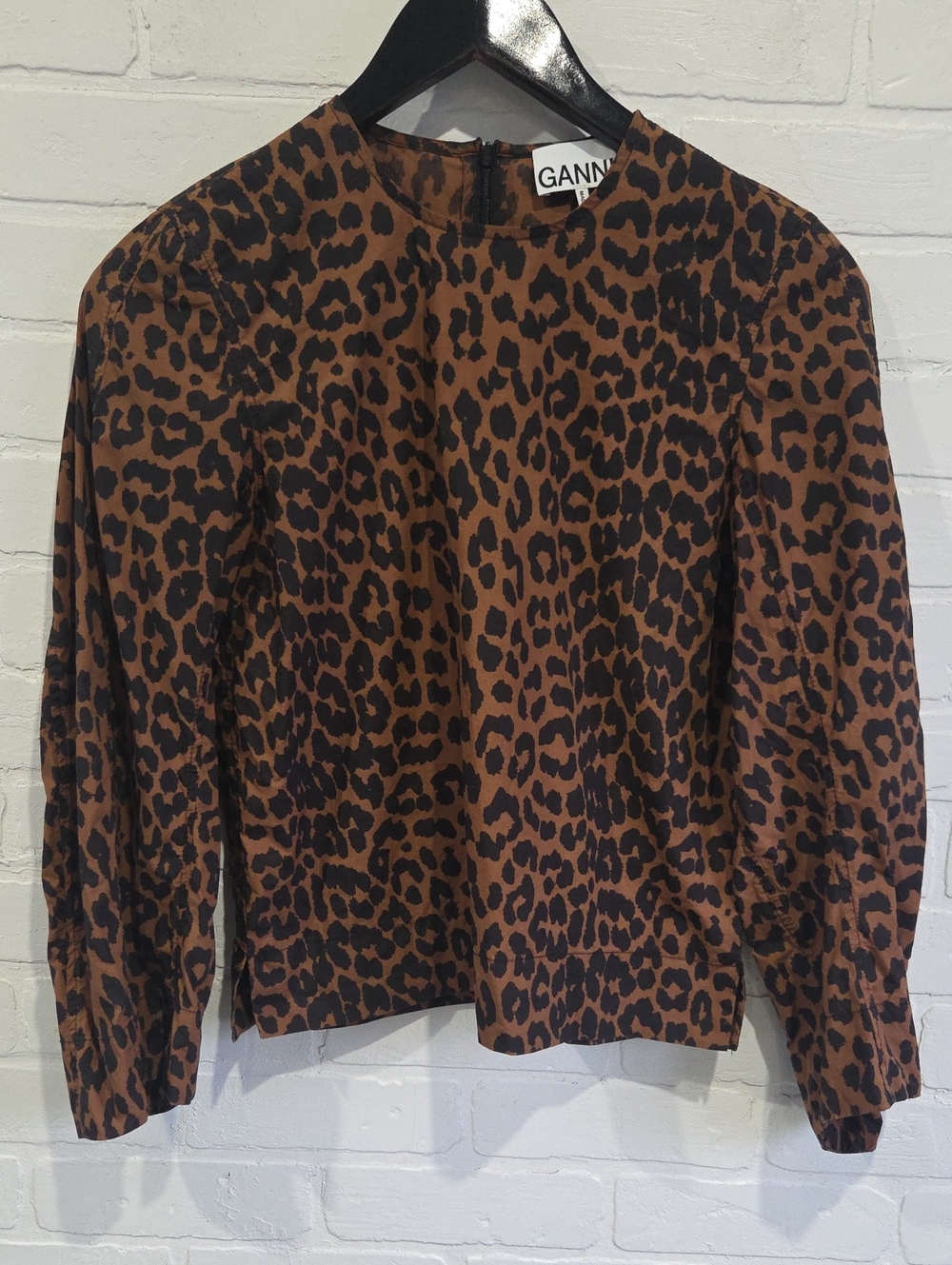 Ganni Brown and Black Leopard-Print Long-Sleeve Top